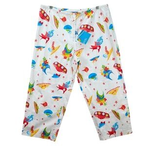 Sportelle Pants‎ White Colorful Novelty Hat Print Fun Drawstring Cropped  Size L